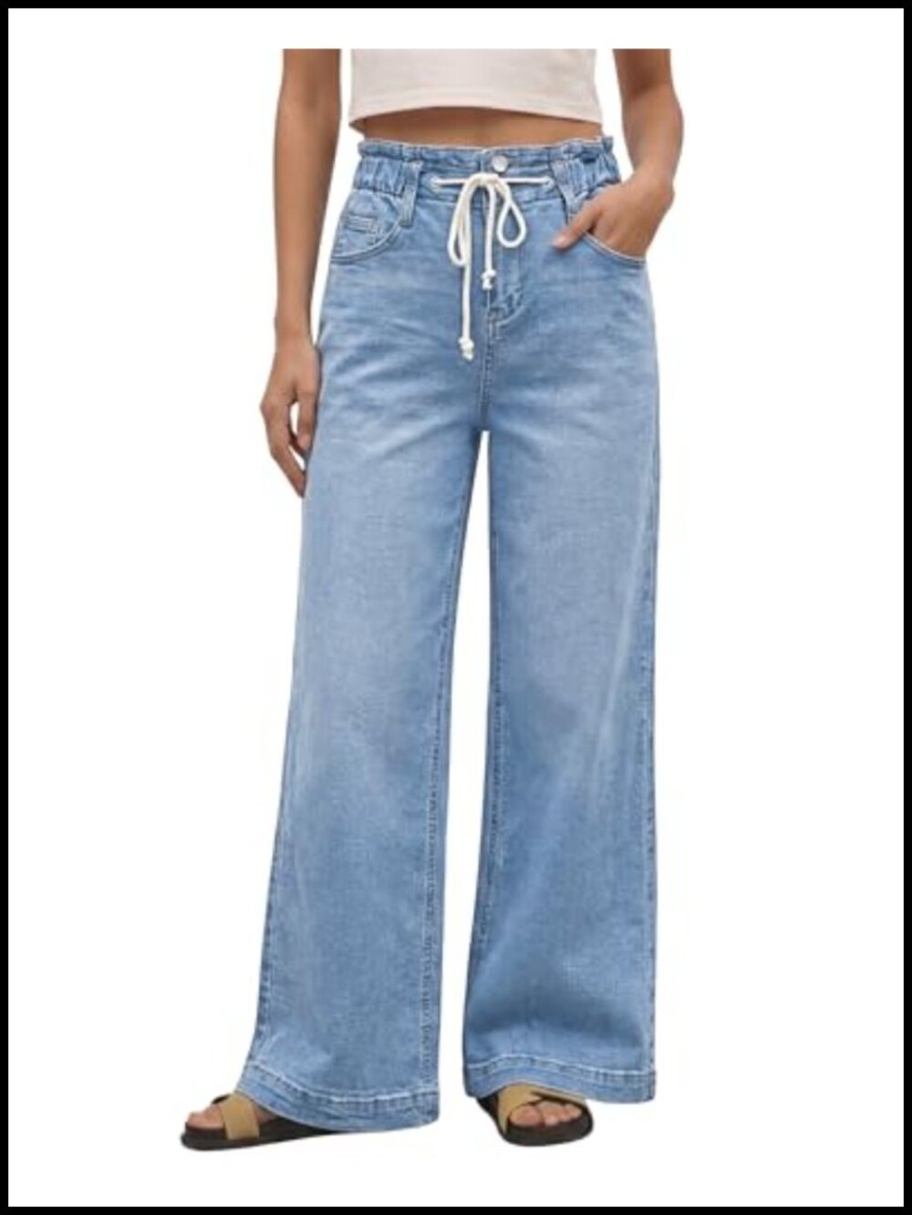 Wide Leg High Waisted Stretch Jeans Elastic Waist Bell Bottom Baggy Denim Pants